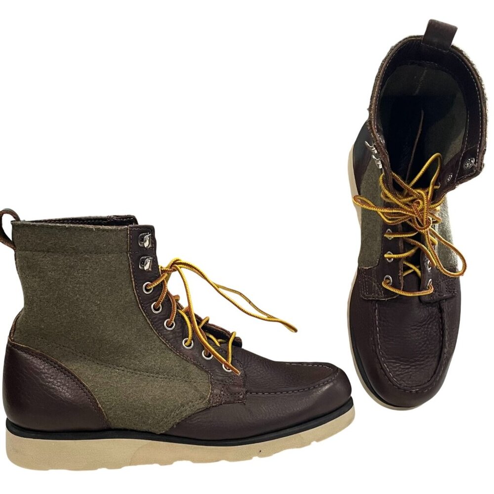 Sebago Stockton Boots size 8 Brown Forest Green Wool Leather Vibram Utility Work